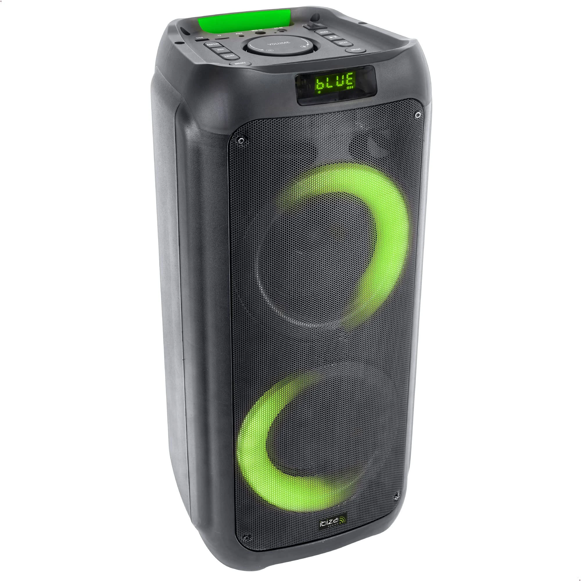 Ibiza - LYRA400-2x6,5"-300W battery powered speaker with illuminated woofer, Bluetooth, Micro-SD, AUX and USB - Black
