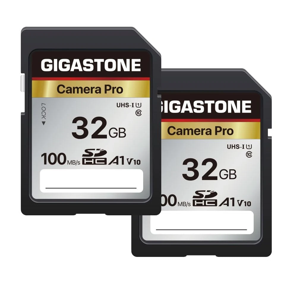 Gigastone 32GB SDHC Memory Card, Pro Series Camera, Pack of 2 Cards, Up to 100MB/s Speed, Compatible with Canon Nikon Sony Camcorder, A1 U1 V10 UHS-I Class 10 Camera for Full HD Video