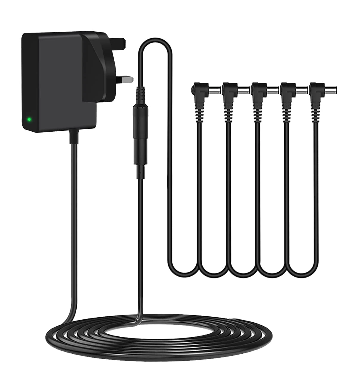 9V Guitar Pedal Power Supply DC 5 Way Daisy Chain Charger Compatible With Behringer, JOYO, Donner, BOSS, Sonicake, MXR, TC Electroneic, Zoom Effects Pedals Adapter Tip Negative 1.5m Cable (UKCA/Light)