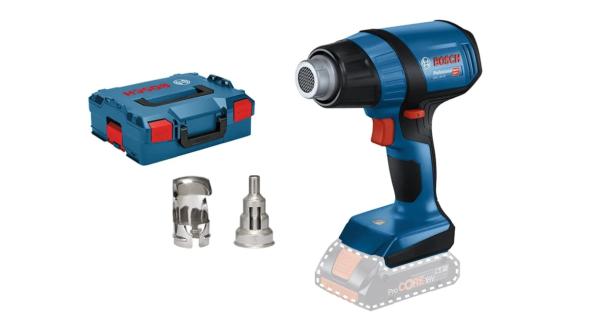 Bosch Professional 18V System Cordless Heat Gun GHG 18V-50 (without battery/charger, incl. reflector nozzle, 32 x 33 mm, reduction nozzle, 9 mm, L-BOXX 136)