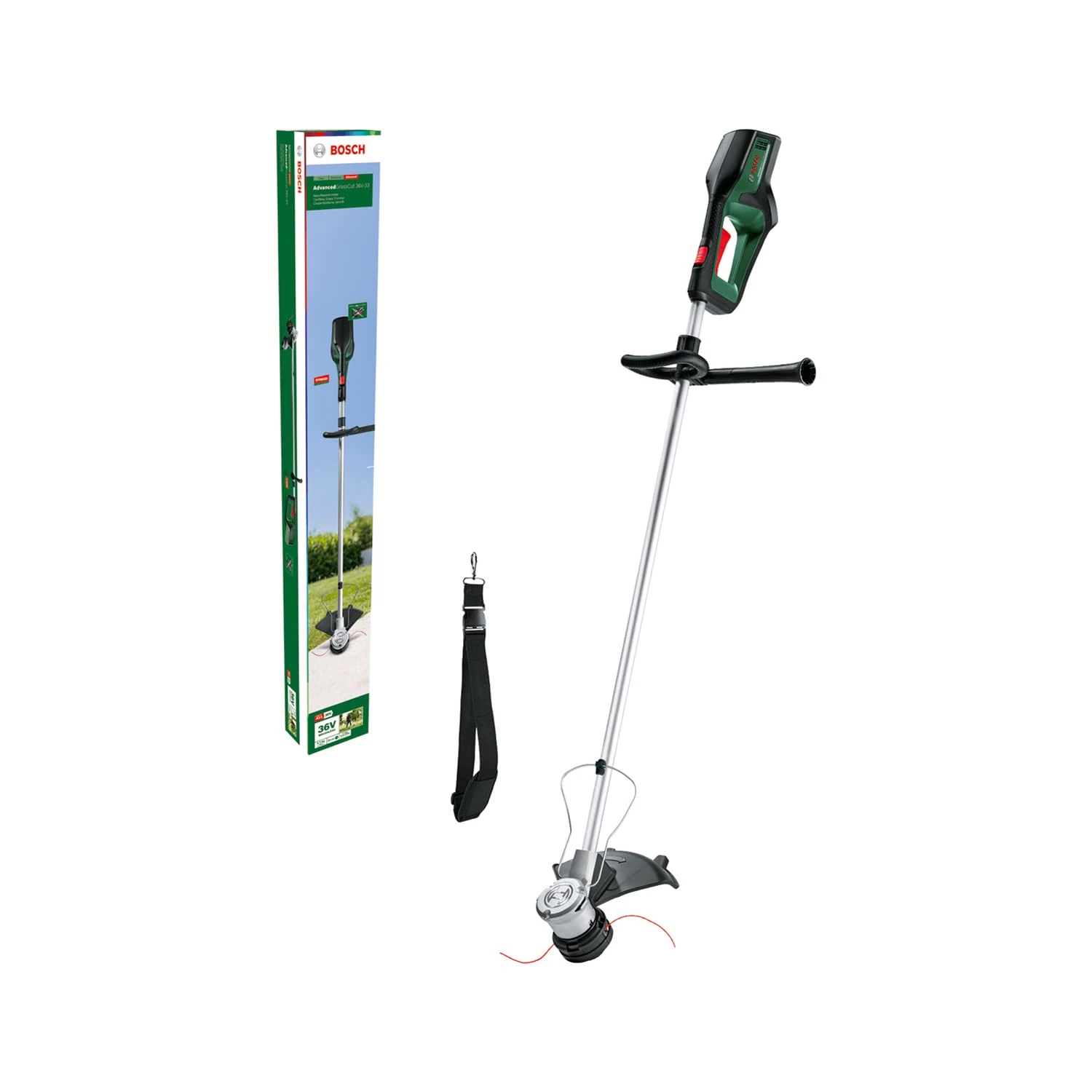 Bosch Cordless Grass Trimmer AdvancedGrassCut 36V-33 (Without Battery, 36 Volt System, Brushless Motor, Cutting Diameter: 33 cm, for Heavier-Duty Trimming, in Carton Packaging)