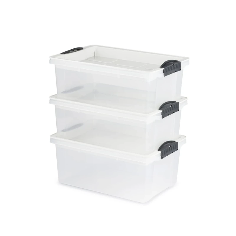 Rotho Jive Dome Set of 3 Storage Boxes 38 L with Lid, Plastic (PP) BPA-Free, White/Transparent, 3 x 38 L (58.3 x 40.5 x 35.6 cm)