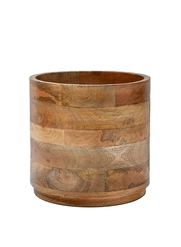 Serene Spaces Living Large Mango Wood Cachepot, Natural Wooden Pot for Faux Flowers & Plants, Potted Indoor Plants, Rustic Home, Office, Restaurant Decor, Measures 9" Diameter & 8.5" Tall - Image 1