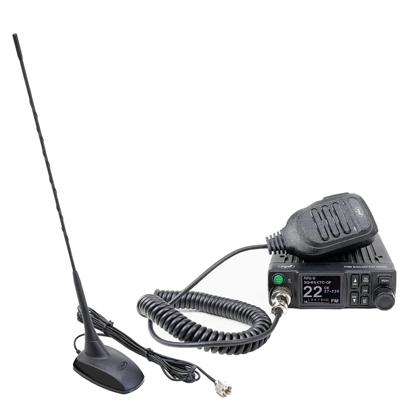 PNI Escort HP 8900 ASQ CB Radio, 12-24V + Extra 48 Antenna with Magnetic Base, 12V / 24V Power, RF Gain, Roger Beep, CTCSS-DCS, Dual Watch