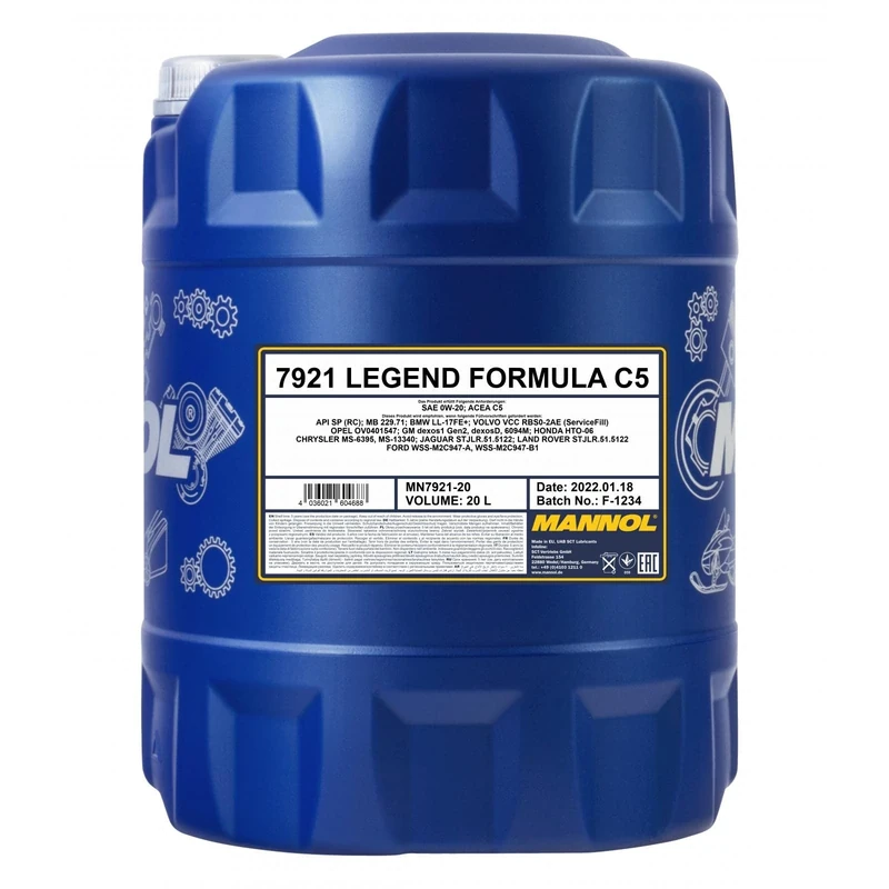 Mannol 20 Litres Legend Formula C5 0W-20 Engine Oil 7921 ACEA C5 Bi-Synthetic PAO And Ester Technology