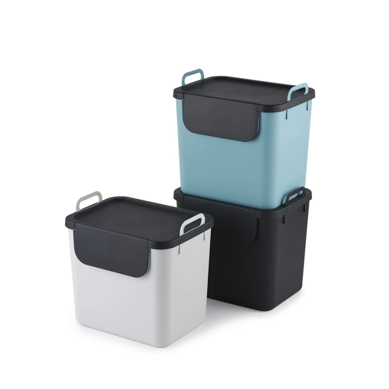 Rotho Jive Waste Separation System – 3 x 30L Stackable Recycling Bins - Image 1