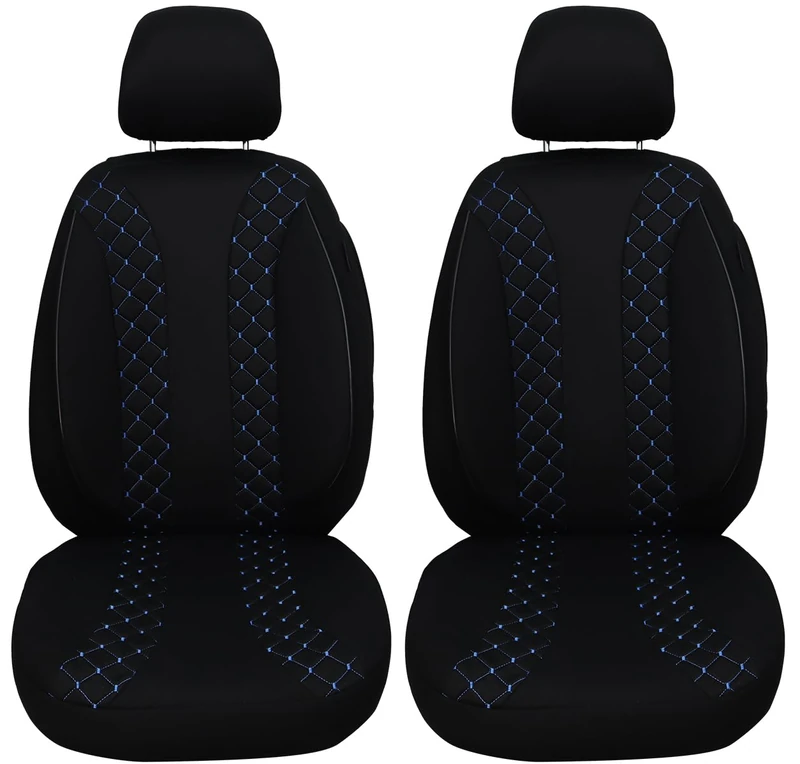 BREMER SITZBEZÜGE Car Seat Covers Compatible with Peugeot Rifter Driver & Passenger Set from 2018 / Car Seat Covers Set Car Seat Covers Pack of 2 in Black/Blue Stitching