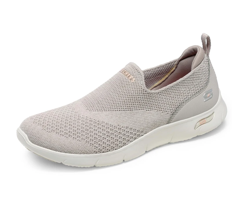 Skechers Women's 104164 TPE Trainers, Taupe Heathered Knit/Peach Trim, 8 UK
