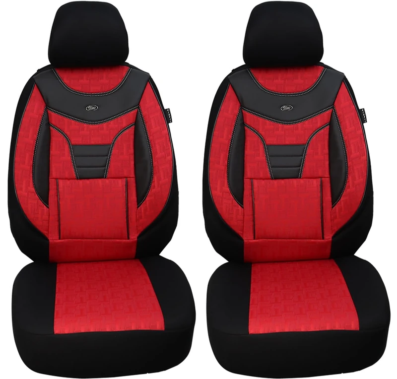 BREMER SITZBEZÜGE Measure Car Seat Covers Compatible with Peugeot Traveller Driver & Passenger Set from 2016 / Car Seat Covers Protective Cover Set Car Seat Covers Pack of 2 in Black/Red