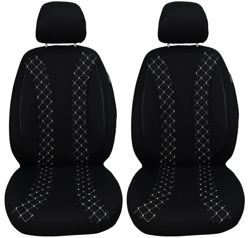 BREMER SITZBEZÜGE Car Seat Covers Compatible with Porsche Macan Driver & Passenger Set from 2014 / Car Seat Covers Protective Cover Set Car Seat Covers Pack of 2 in Black/White Stitching