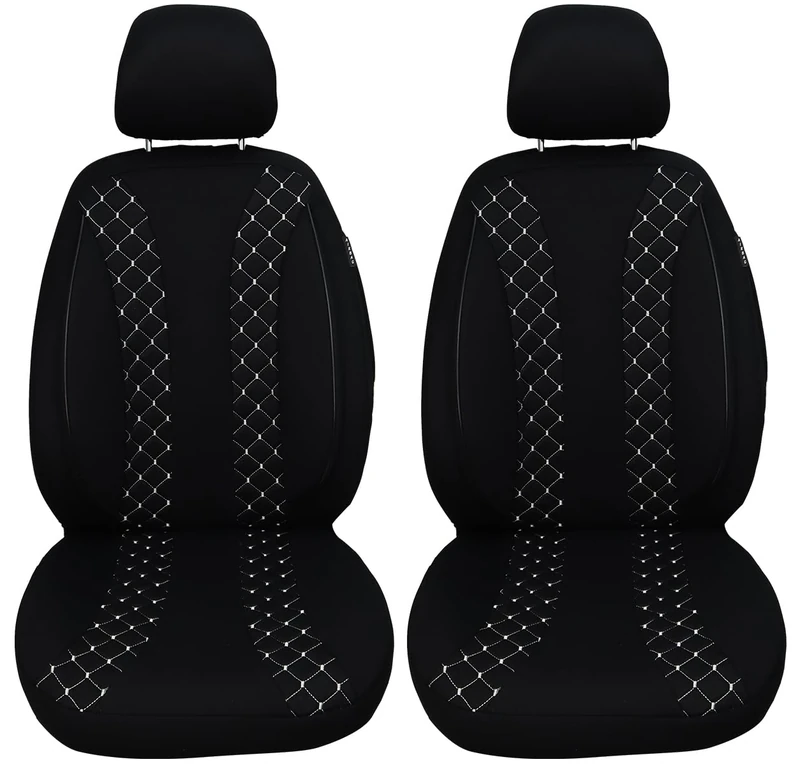 BREMER SITZBEZÜGE Car Seat Covers Compatible with Seat Leon 4 Driver & Passenger Set from 2020 / Car Seat Covers Set Car Seat Covers Pack of 2 in Black/White Stitching