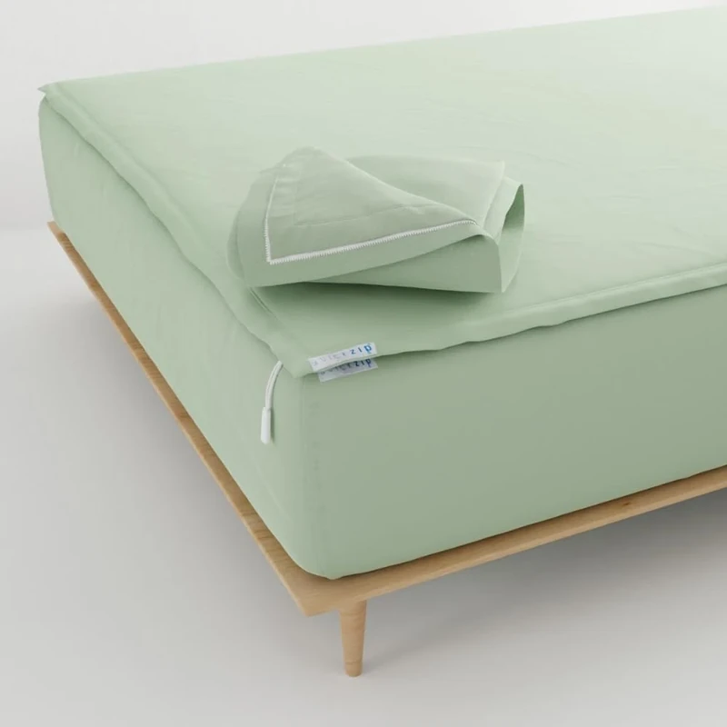 QuickZip Spannbettlaken, enthält 1 Spannbettlaken, 2 Bettlaken mit Reißverschluss, leicht zu wechseln, kein Herausfallen für Doppelbett, weiches Perkal, Fadenzahl 400, 38.1 cm, Twin XL, Salbei