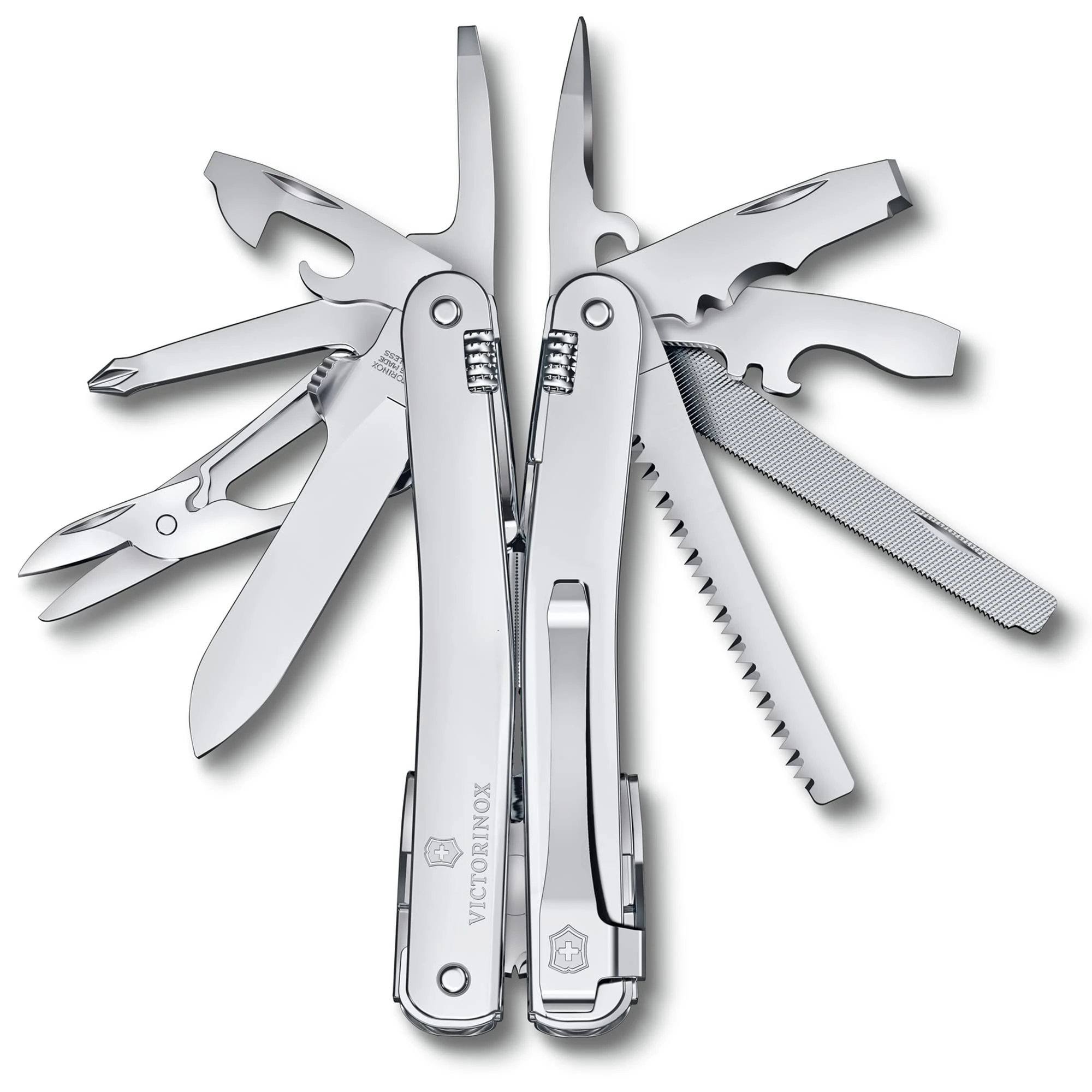 Victorinox Swiss Pocket Knife Swiss Tool Spirit MX Clip, 24 Functions, Multi Tool incl. Pliers, Screwdriver, Tin Opener, Silver