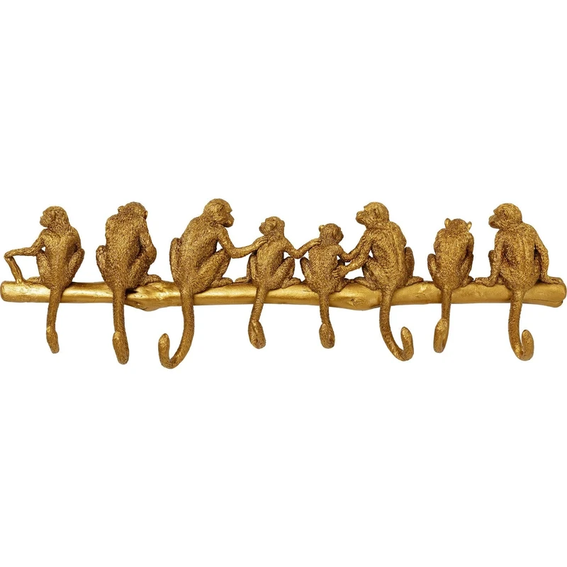 KARE Design Wall Wardrobe, Monkey Hook, Gold, Artificial Stone, Wall-Mounted Coat Rack, Decoration, Home Deco, Hallway Accessory, Bedroom, 22x70x6 cm (H/W/D)