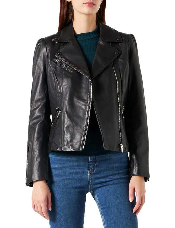 Naf Naf Women's Veste en Cuir Leather, Noir, 44