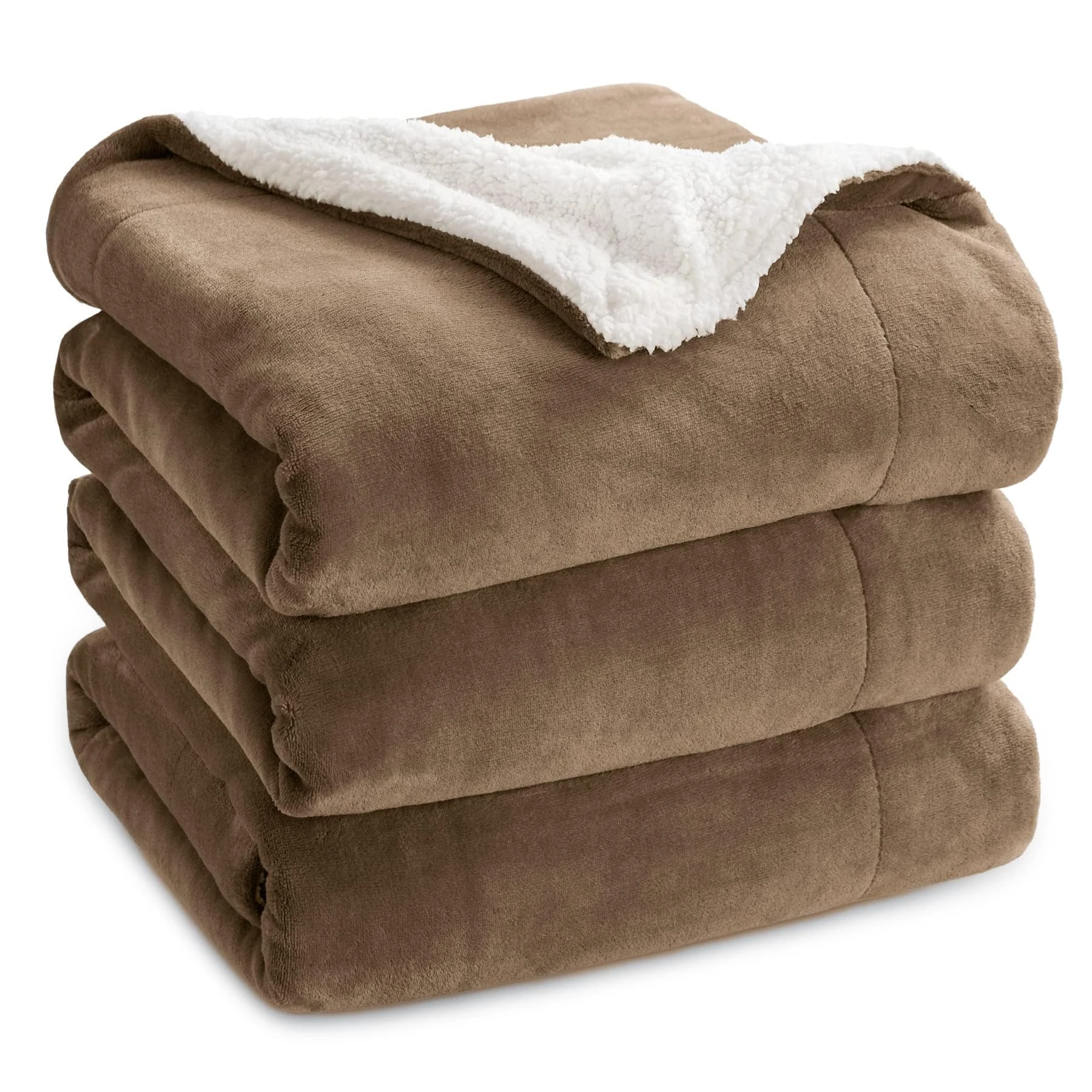 Bedsure Sherpa Fleece Throw Blanket - Thick and Warm, Fluffy Microfiber Solid & Soft Blankets for Bed and Couch King Size, Camel, 230x270cm
