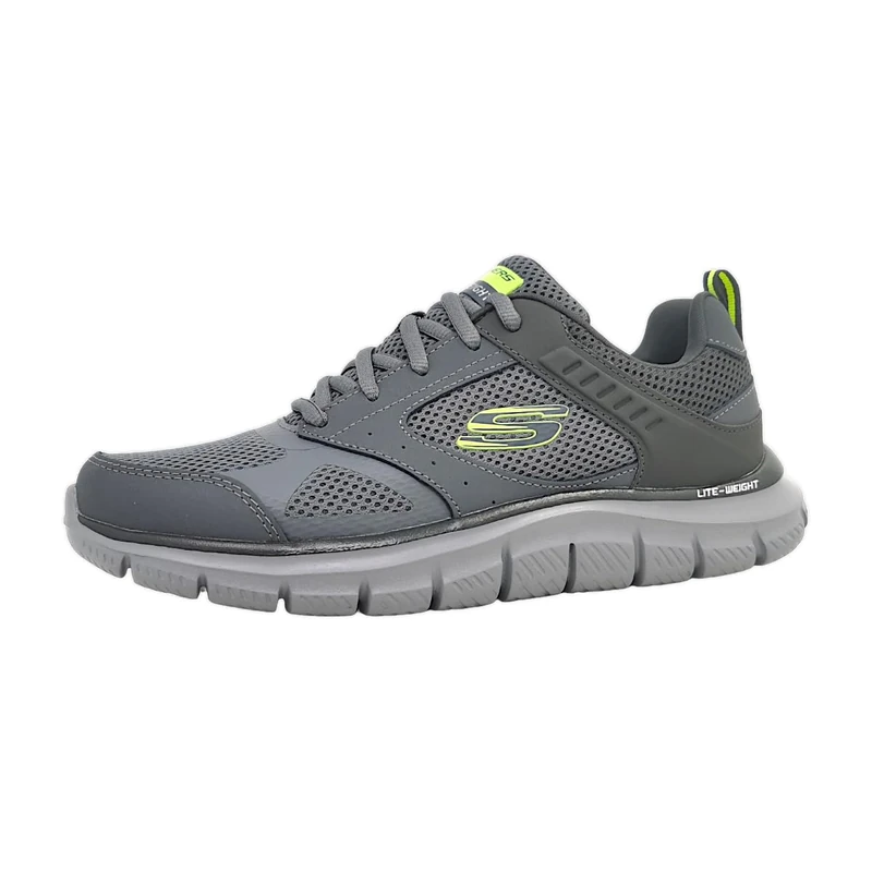 Skechers Men's Track Syntac Sneaker, Charcoal Leather/Mesh/Trim, 8 UK