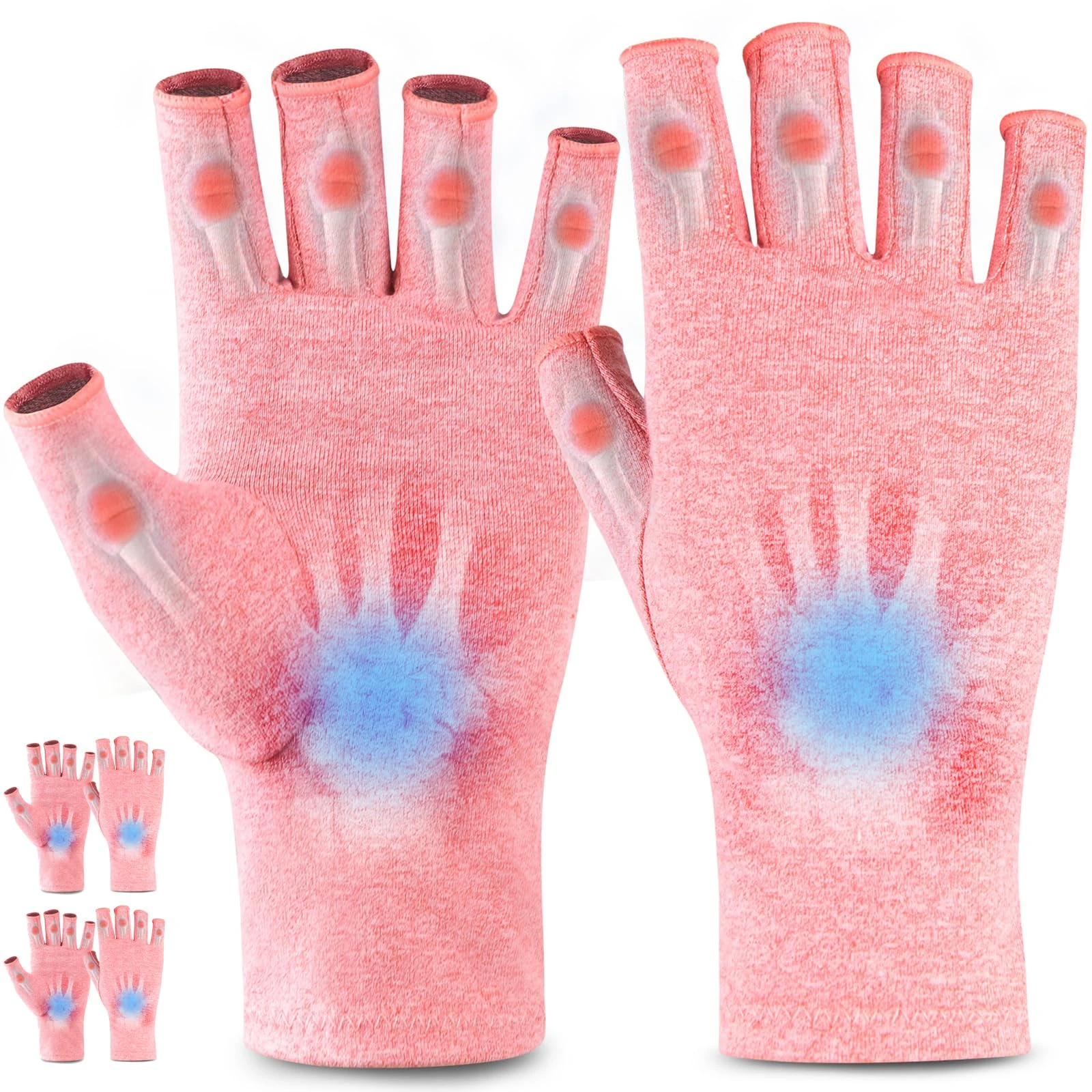 AovYoo 2 Pairs Fingerless Arhritis Compression Gloves Raynauds Gloves Rheumatoid Osteoarthritis Wrist Supports -Hand Pain Relief (M, Pink)