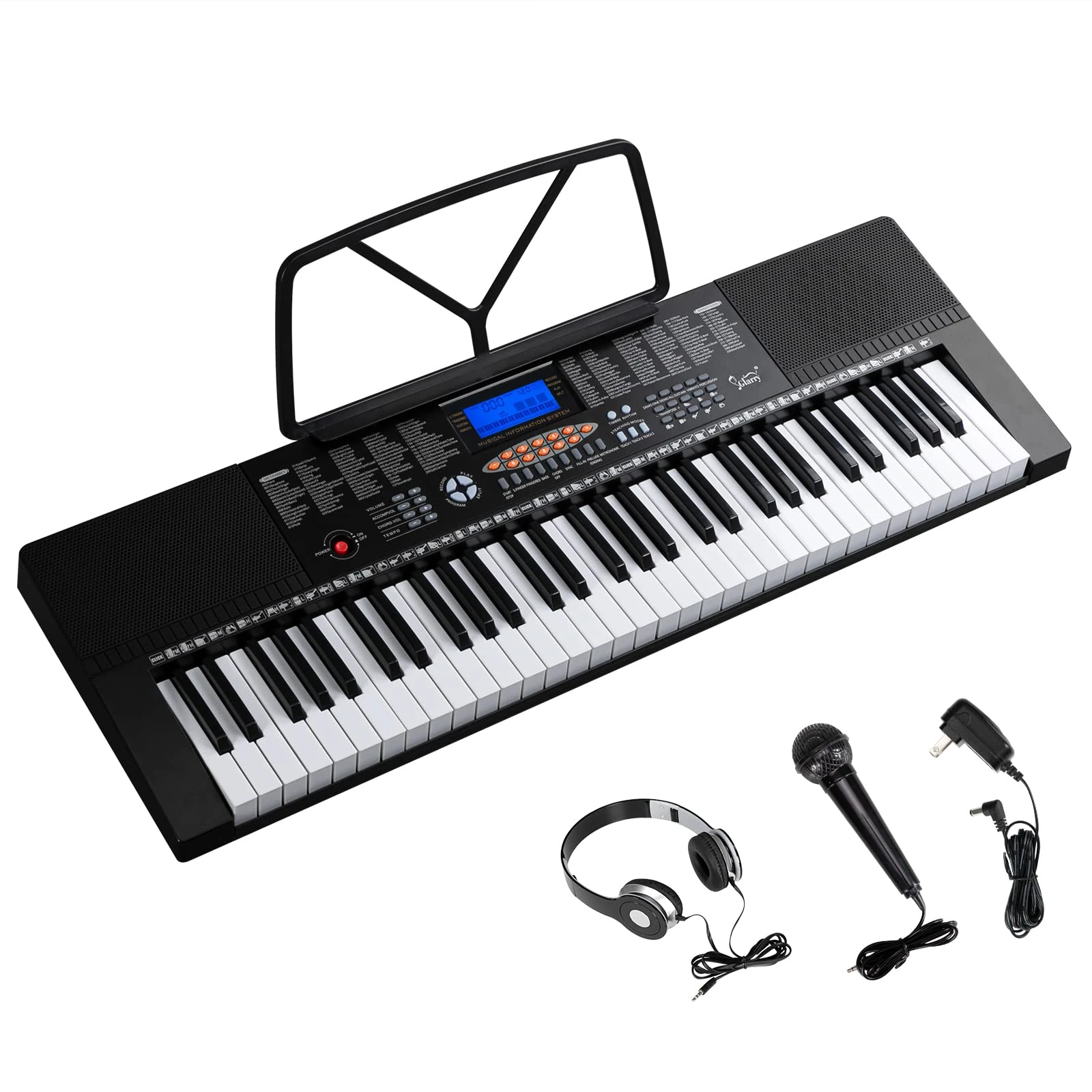 Bonnlo 61 Key Portable Keyboard Piano Electronic for Beignners w/LCD Screen, Music Stand, Microphone, Headphones, 3 Teaching Modes, Built-In Speakers