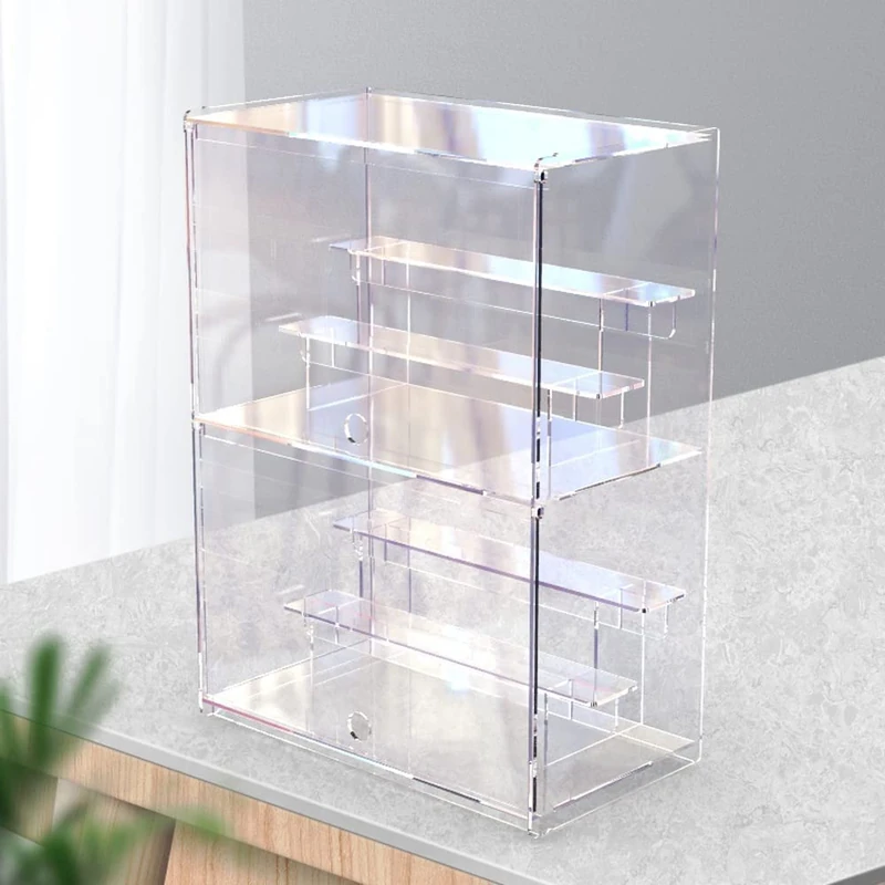 Nynelly 2 Tier Acrylic Display Case for Collectibles, Clear Display Boxes with Shelves and Door, Assemble Countertop Minifigure Showcase for Action Figures,Funko Pop, Toys,12“Lx6.9 Wx16.7 H