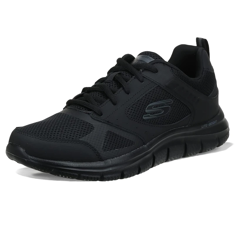 Skechers Men's Track Syntac Sneaker, Black Leather/Mesh/Black Trim, 12 UK