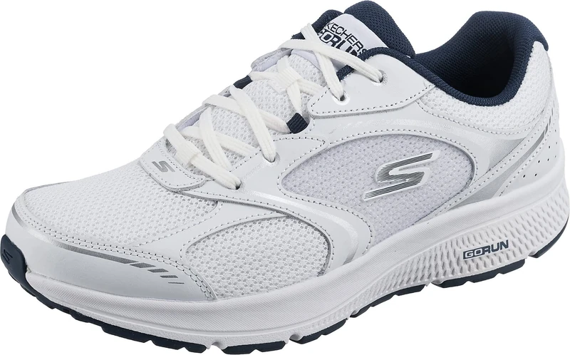 Skechers Mens Go Run Consistent Specie Sneaker, White and Navy Leather Textile, 7.5 UK