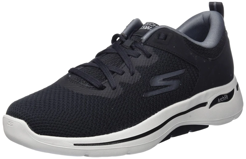 Skechers Men's 216254 BKGY Sneaker, Black Textile/Black Leather/Black Synthetic, 10 UK