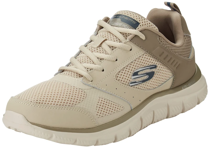 Skechers Men's Track Syntac Sneaker, Taupe Leather/Mesh/Trim, 6.5 UK