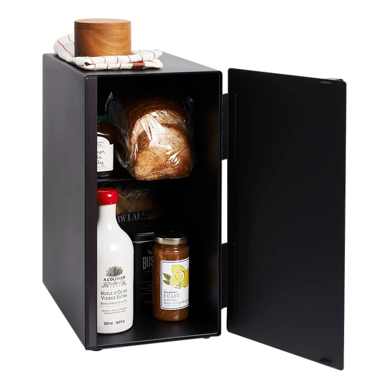YAMAZAKI 5681 TOWER Bread Case Tall, black, Steel, Minimalist, 22 x 34.5 x 41 cm
