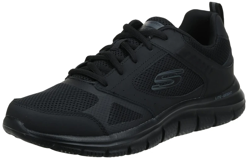 Skechers Men's Track Syntac Sneaker, Black Leather/Mesh/Black Trim, 8.5 UK