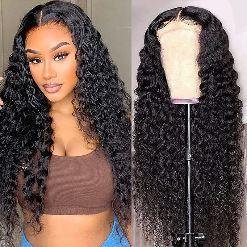 180 Density 13x4 HD Lace Front Wigs Human Hair Pre Plucked with Baby Hair Transparent Glueless Brazilian Deep Wave Frontal Wigs for Women Natural Black Color