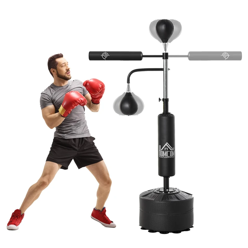 HOMCOM 4-in-1 Boxing Punching Bag Free Standing with 2 Speed Balls, 360° Relax Bar, PU-Wrapped Boxing Bag and Fillable Base, 160-230cm Adjustable Height, Black