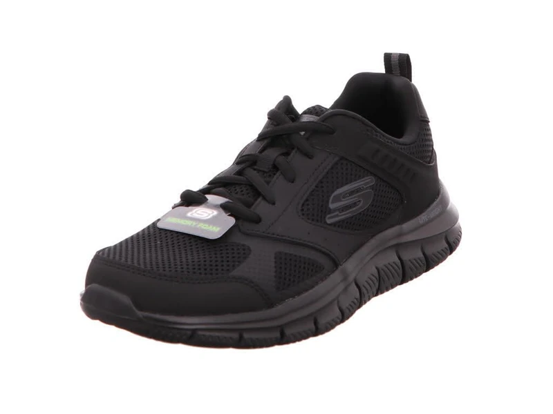 Skechers Men's Track Syntac Sneaker, Black Leather/Mesh/Black Trim, 8 UK