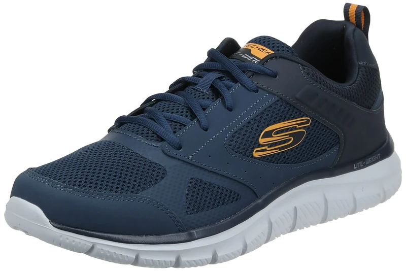 Skechers Men's Track Syntac Sneaker, Navy Leather/Mesh/Trim, 8 UK