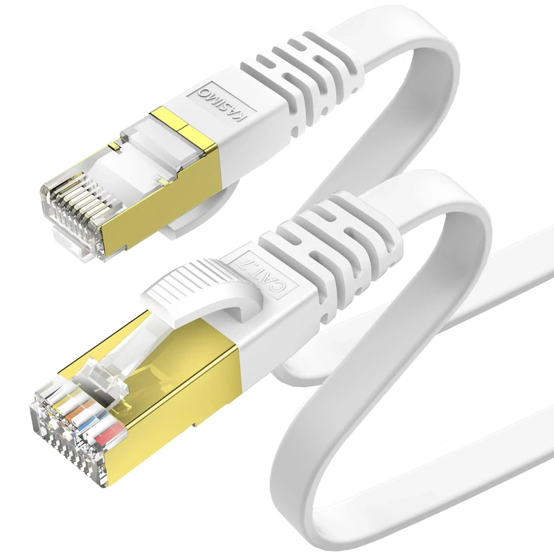 KASIMO Ethernet Cable 2M White, Cat 7 Gigabit Lan Network Cable RJ45 High-Speed Flat Ethernet Cable 10Gbps 600Mhz/s STP Compatible with PC,Game Console,PS4, PS5,Switch,Modem,Smart TV,Patch Panel