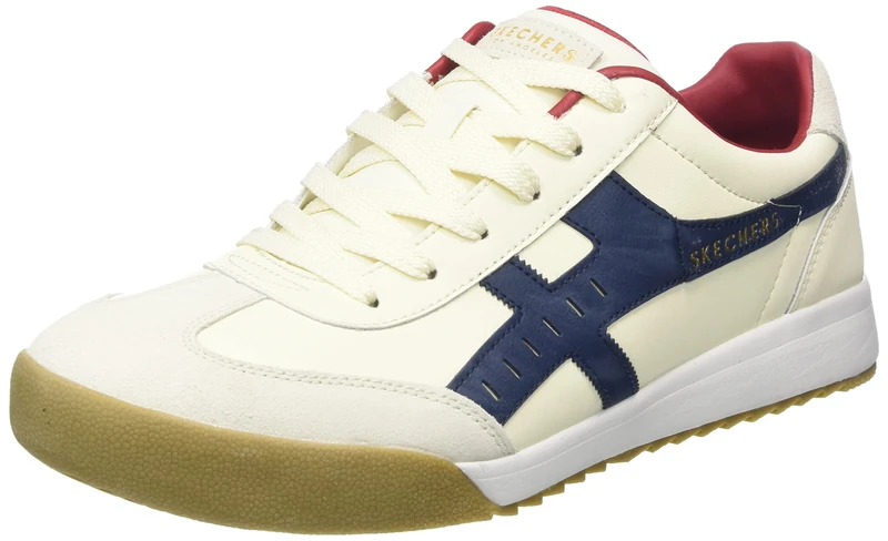 Skechers Mens Zinger Manzanilla Sneaker, White Leather Red Blue Trim, 7 UK