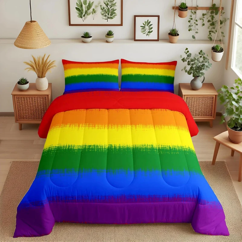Feelyou Rainbow Bedding Set Colorful Rainbow Comforter Set for Kids Boys Girls Multicolor Comforter Ultra Soft Quilt Set 1 Comforter Set with 2 Pillowcases Queen Size