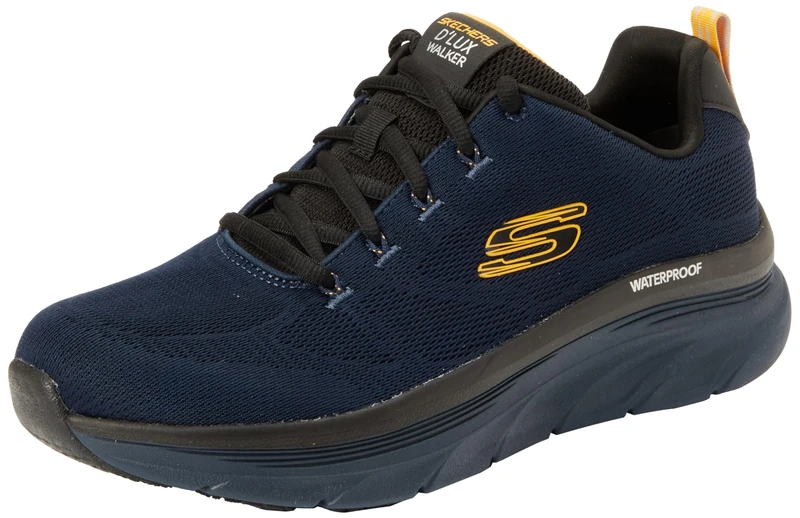Skechers Men's D'Lux Walker - Get Oasis Shoes, Navy Engineered Mesh Yellow Trim, 8 UK