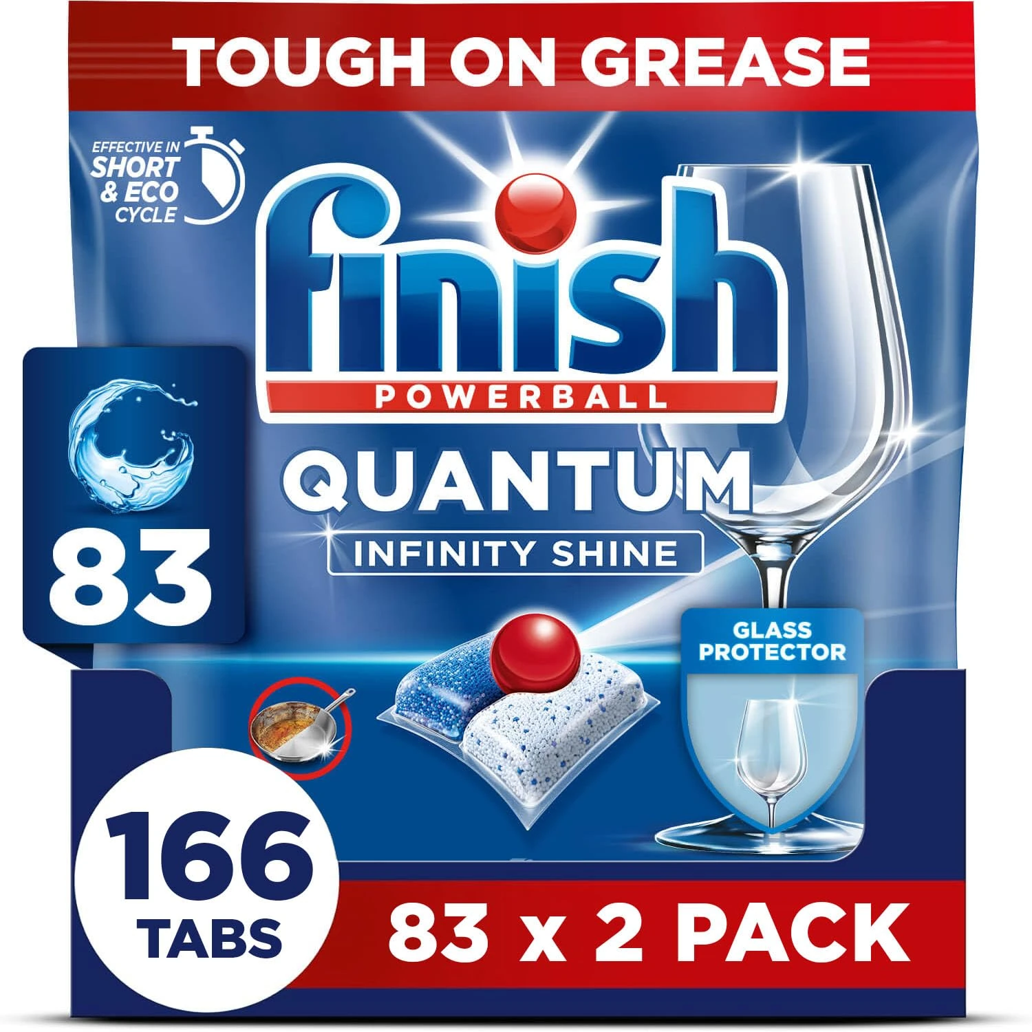 Finish Dishwasher Tablet, Quantum Infinity Shine, 166 Tablets (83 x 2 pck), Fresh Scent, Powerful Clean & Shine Detergent Tabs, Tough on Grease Stains