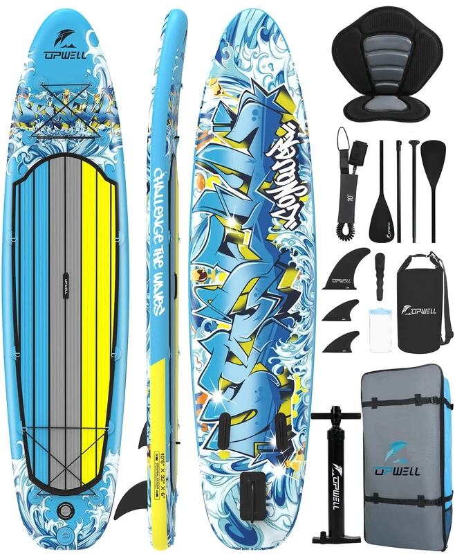 UPWELL Inflatable Stand Up Paddle Board with Kayak Seat, Premium SUP Modular Paddle Boards for Adults, 10’6”Blow up Paddle Boards 6”Thick, Blue Wave