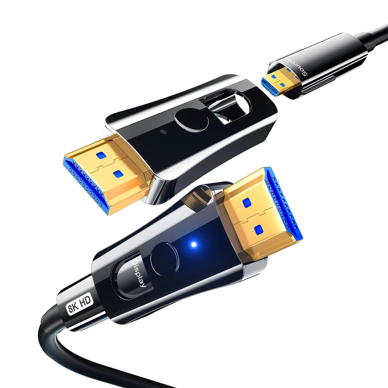DGHUMEN Long 8K Fiber Optic HDMI 2.1 Cable in Wall 50Feet, Supports 8K@60Hz 4K@120Hz Ultra High Speed 48Gbps Detachable Micro HDMI Dynamic HDR, eARC, Dolby Atmos, Compatible with PS5, Xbox-Black