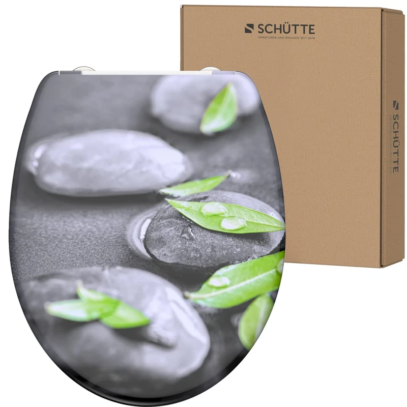 Schütte Stones Toilet Seat with Soft-Close Mechanism, Toilet Lid with Motif and Quick Release for Cleaning, Duroplast Toilet Lid (Max. Load of The Toilet Seat 150 kg)