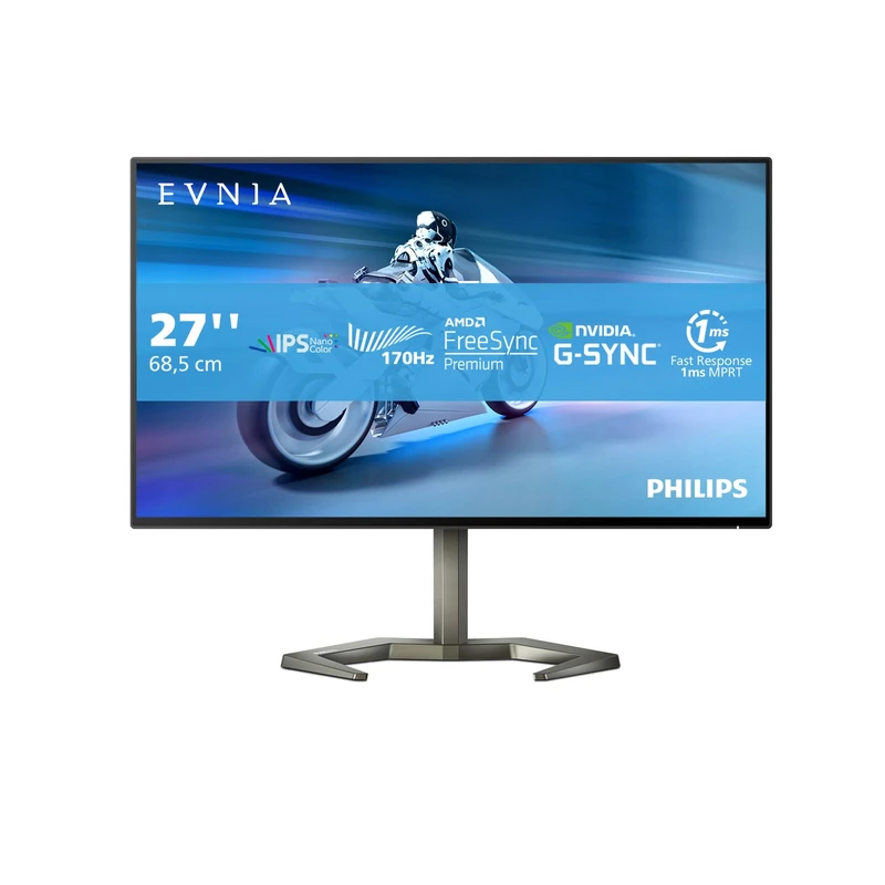 Philips EVNIA 27M1N5500ZA - 27 Inch QHD Gaming Monitor, 170Hz, Nano IPS, 1ms GTG, FreeSync premium, Speakers, Height Adjust, USB HUB (2560 x 1440 @ 170Hz, HDR400, HDMI 2.0 / DP 1.4 / USB 3.2)