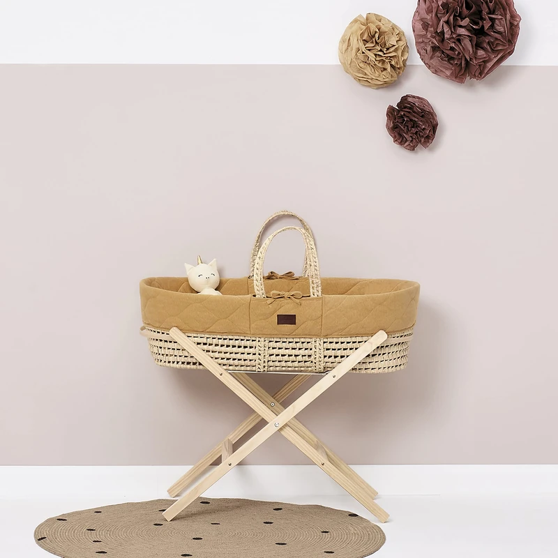 The Little Green Sheep Natural Quilted Moses Basket, Mattress & Stand Honey FNB010G - Image 1