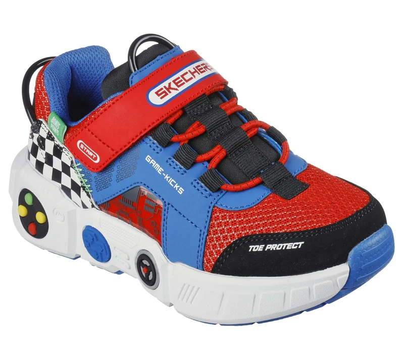 Skechers Boy's Gametronix Sneakers, Blue Synthetic Red Textile Multi Trim, 10.5 UK Child