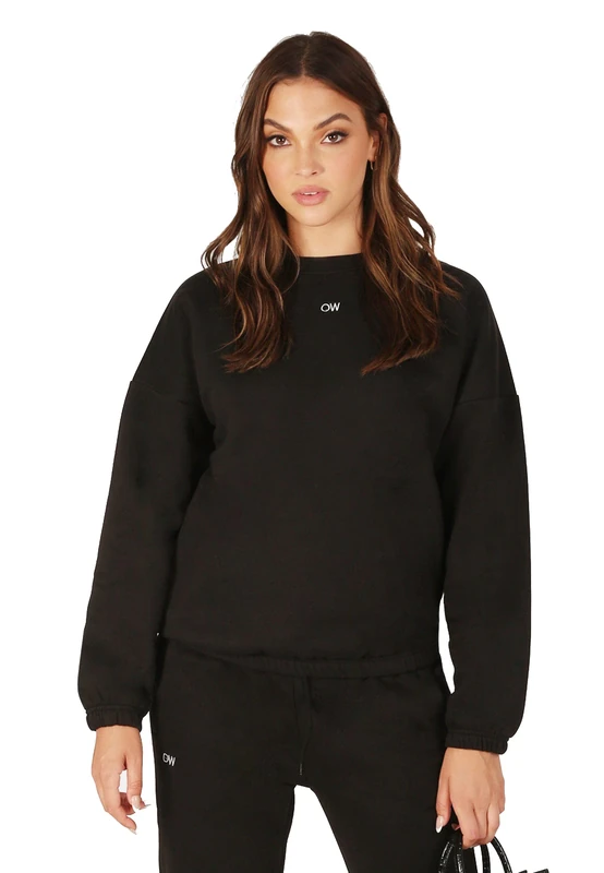 OW COLLECTION Women's Crew Neck Sweatshirt, Black, XS