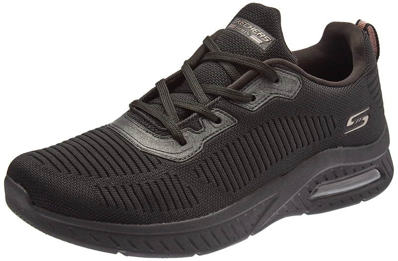 Skechers Women's Squad Air Close Encounter Sneaker, Black Engineered Knit, 5 UK