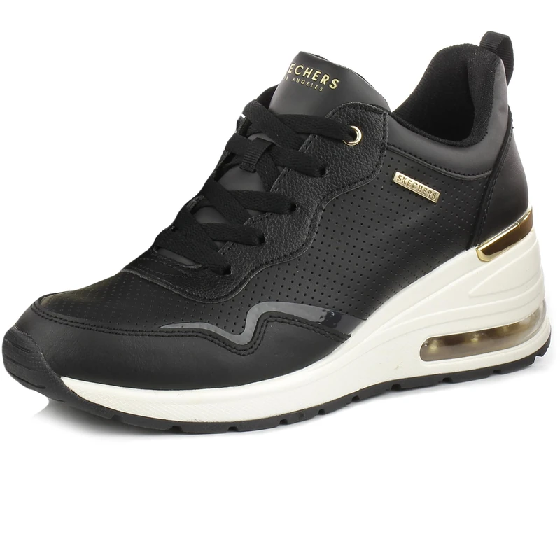 Skechers Womens Million Air Hotter Sneaker, Black Duraleather Leather Trim, 4 UK