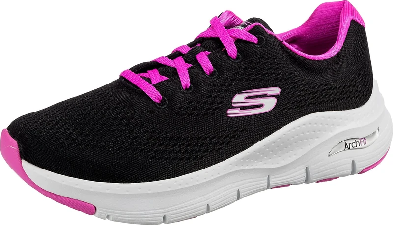 Skechers Women's Arch Fit Big Appeal Sneaker, Black Mesh/Fuchsia Trim, 9 UK