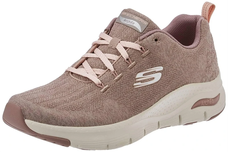 Skechers Women's Arch Fit Comfy Wave Sneaker, Dark Taupe Knit/Trim, 3.5 UK